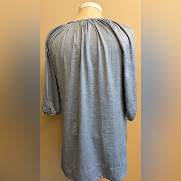 Dalia Collection Blue Smocked Silky Satiny 3/4 Sleeve Dress women's size Medium - Picture 7 of 12